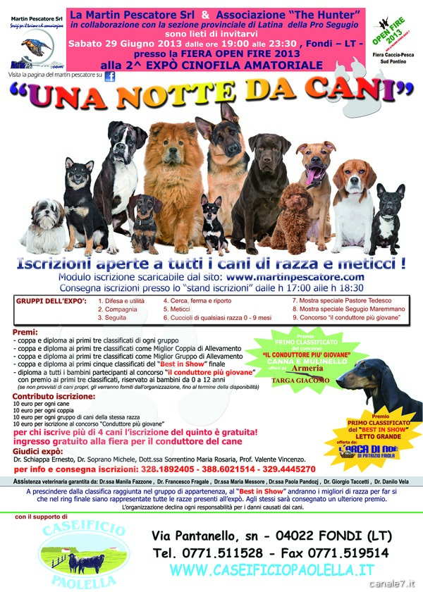 “Una notte da Cani”, 2^ Expo cinofila a Fondi 29 giugno